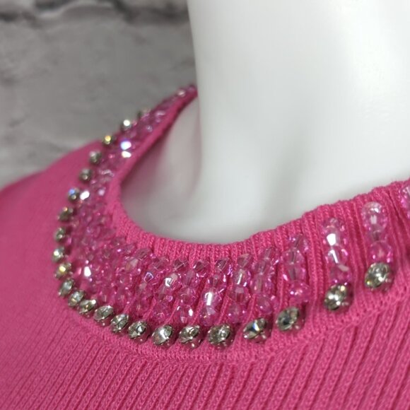 Nanette Lepore Women’s Size L Fuchsia Rib Sweater Jewel Neck Half Sleeve New - Picture 2 of 12